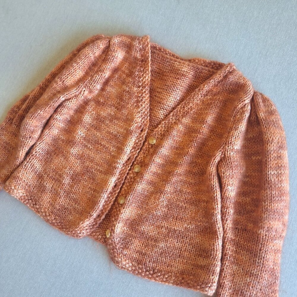 💙 Handmade Wool Cardigan Size M/L Puffed Shoulder Cottage Fall Hippie Boho Warm